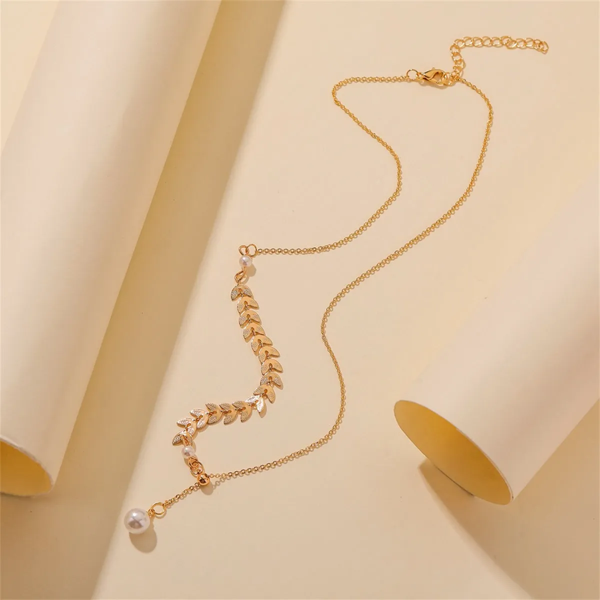 Pearl & 18K Gold-Plated Wheat Lariat Necklace