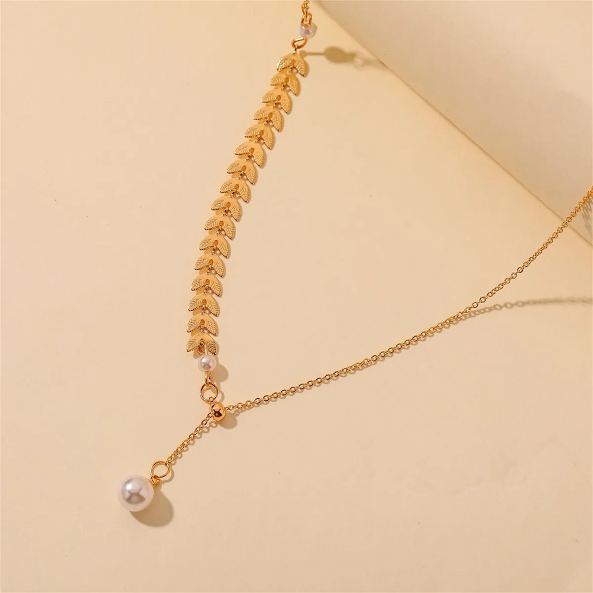Pearl & 18K Gold-Plated Wheat Lariat Necklace