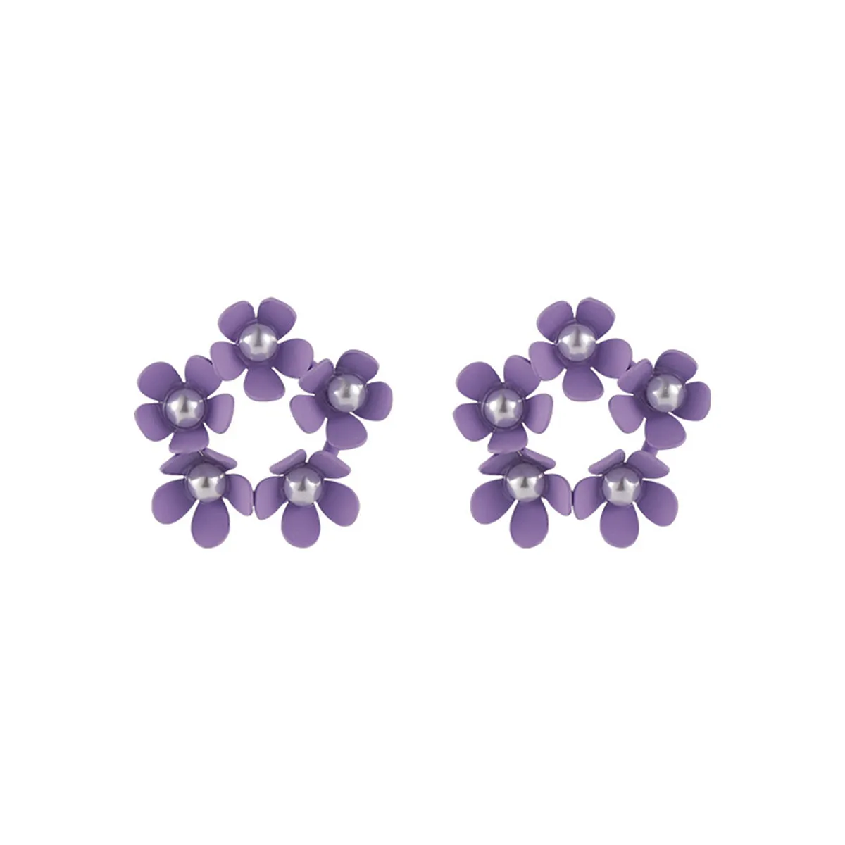 Pearl & Blue Enamel Floral Garland Stud Earrings
