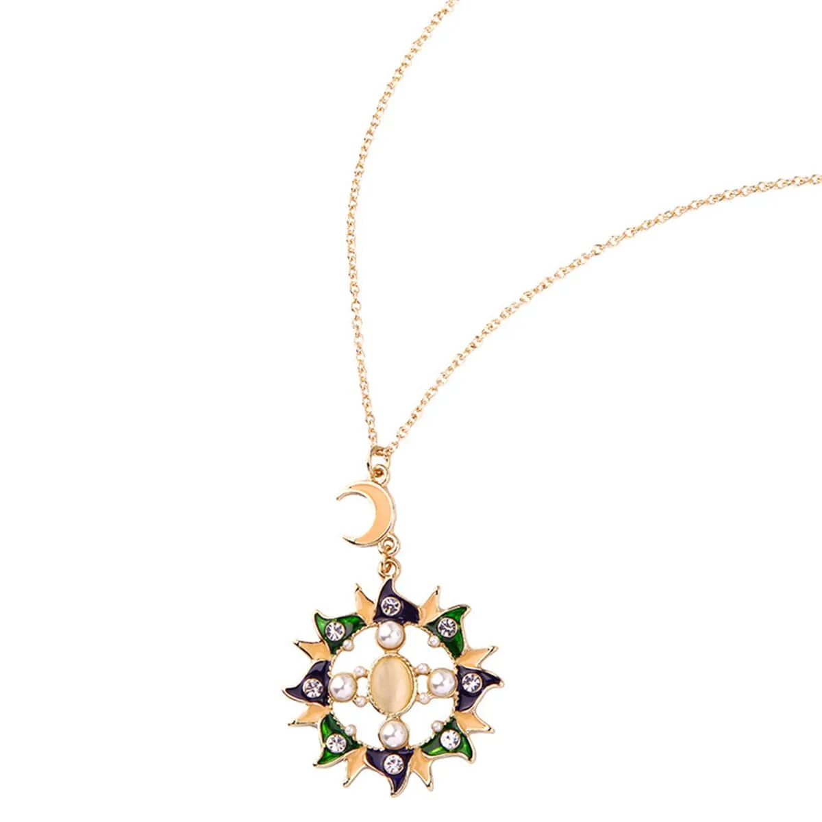 Pearl & Cat'S Eye 18K Gold-Plated Sun Pendant Necklace