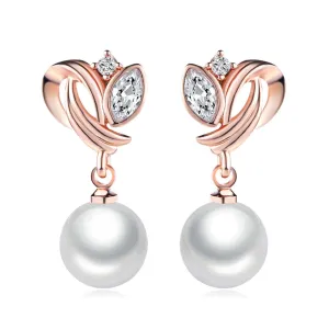 Pearl & Crystal 18K Rose Gold-Plated Drop Earrings