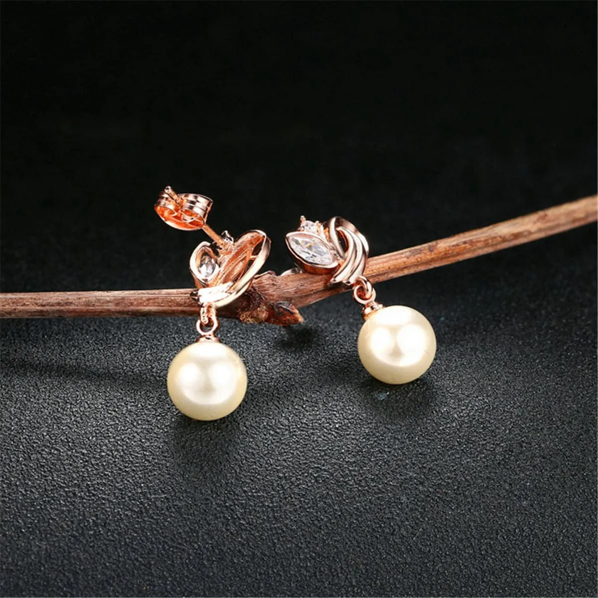 Pearl & Crystal 18K Rose Gold-Plated Drop Earrings