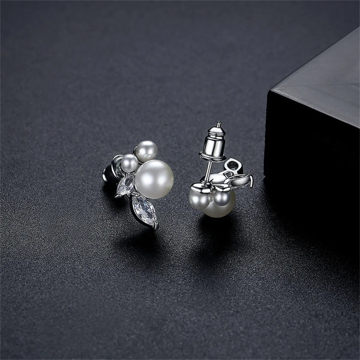 Pearl & Crystal Silver-Plated Marquise-Cut Stud Earrings