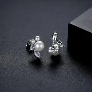 Pearl & Crystal Silver-Plated Marquise-Cut Stud Earrings