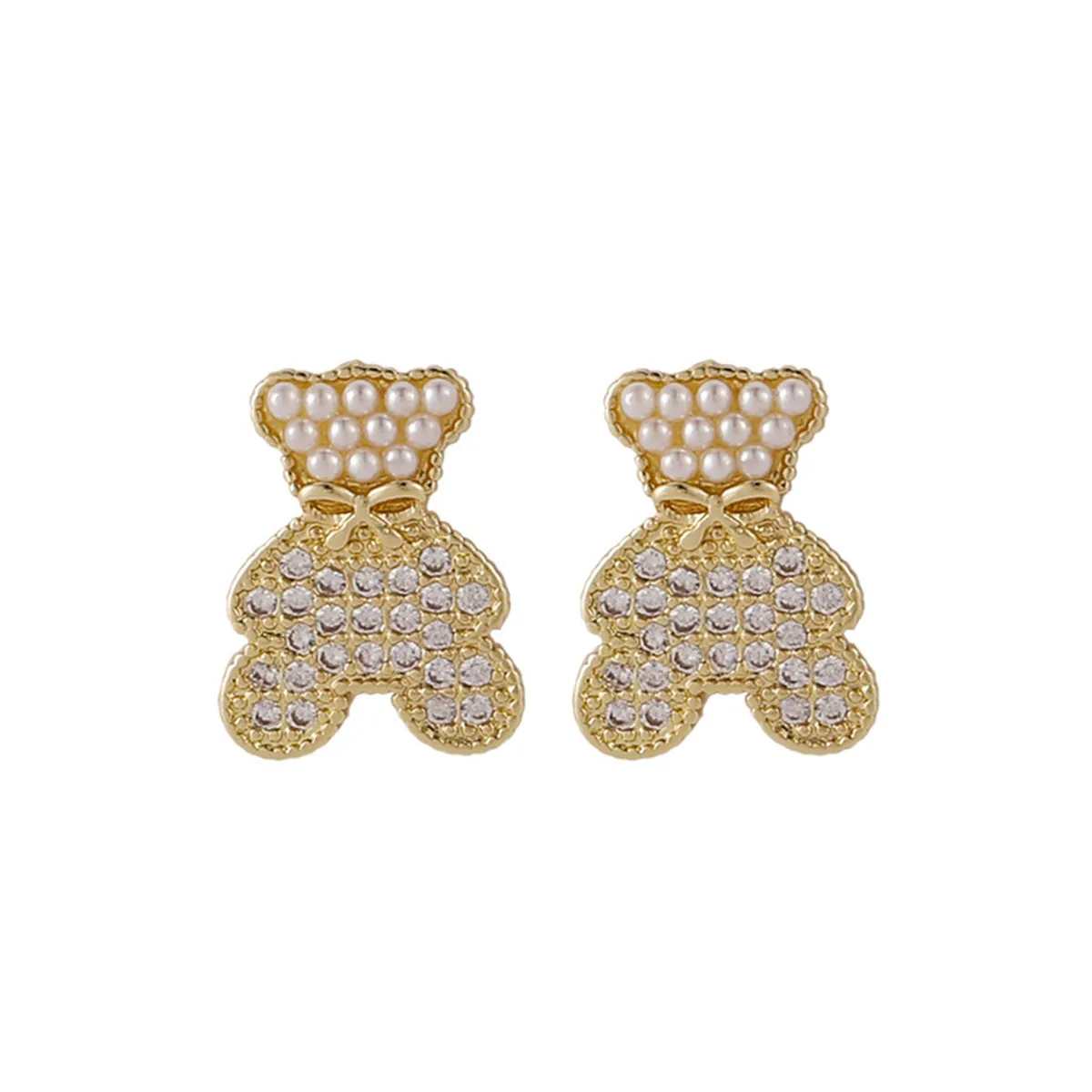 Pearl & Cubic Zirconia 18K Gold-Plated Bear Stud Earrings
