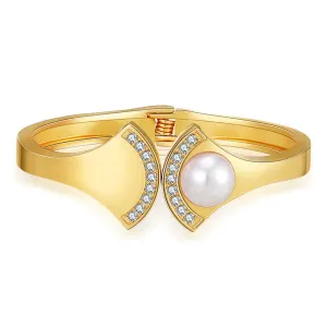 Pearl & Cubic Zirconia 18K Gold-Plated Fan Hinge Bangle