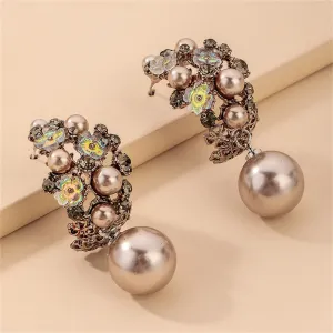 Pearl & Cubic Zirconia 18K Gold-Plated Flower Cluster Drop Earrings