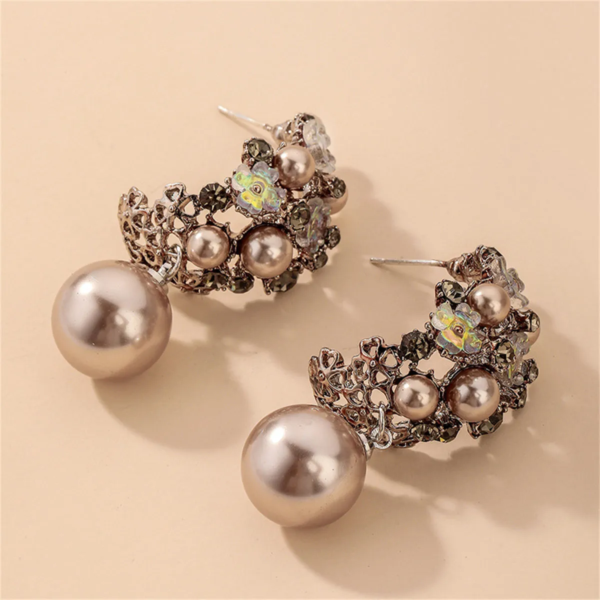 Pearl & Cubic Zirconia 18K Gold-Plated Flower Cluster Drop Earrings