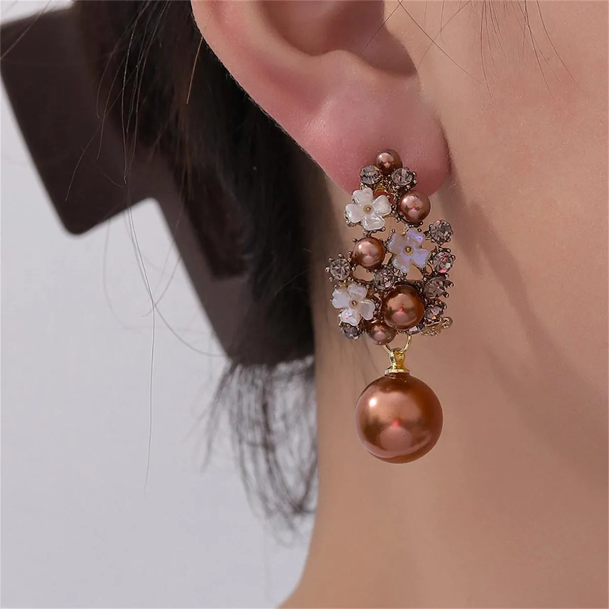 Pearl & Cubic Zirconia 18K Gold-Plated Flower Cluster Drop Earrings