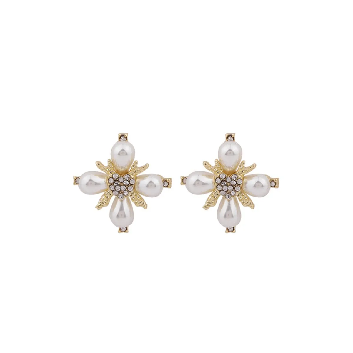 Pearl & Cubic Zirconia 18K Gold-Plated Flower Stud Earrings