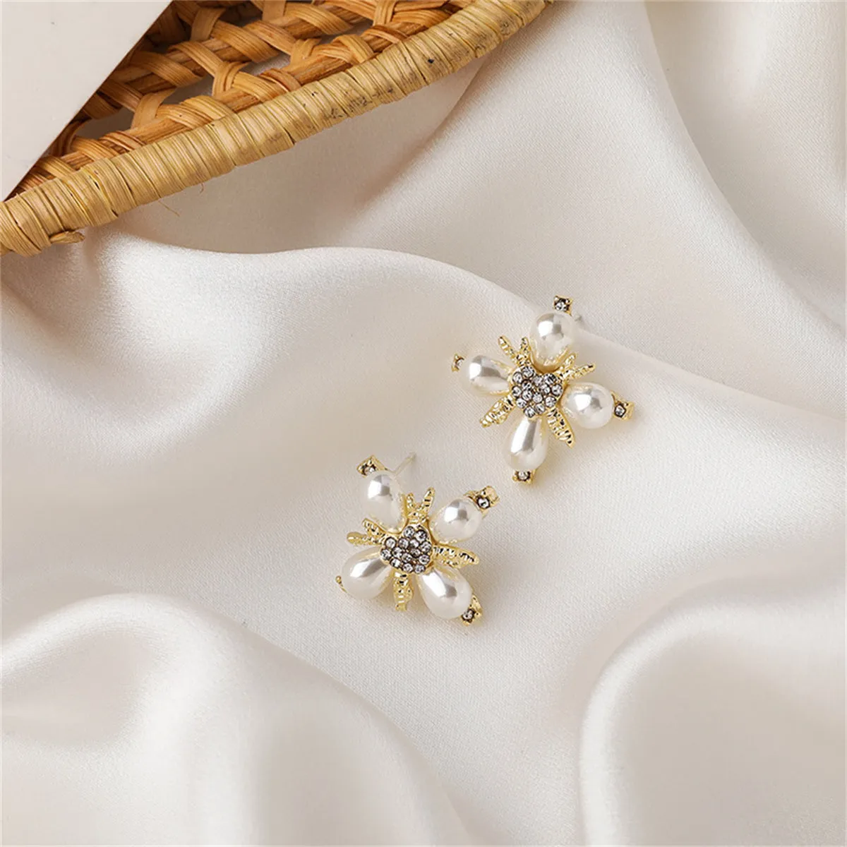 Pearl & Cubic Zirconia 18K Gold-Plated Flower Stud Earrings