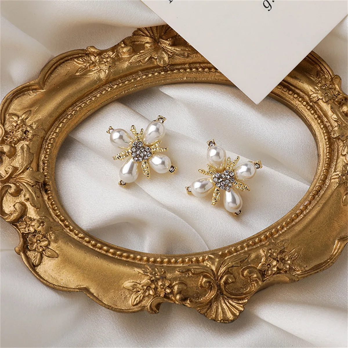 Pearl & Cubic Zirconia 18K Gold-Plated Flower Stud Earrings