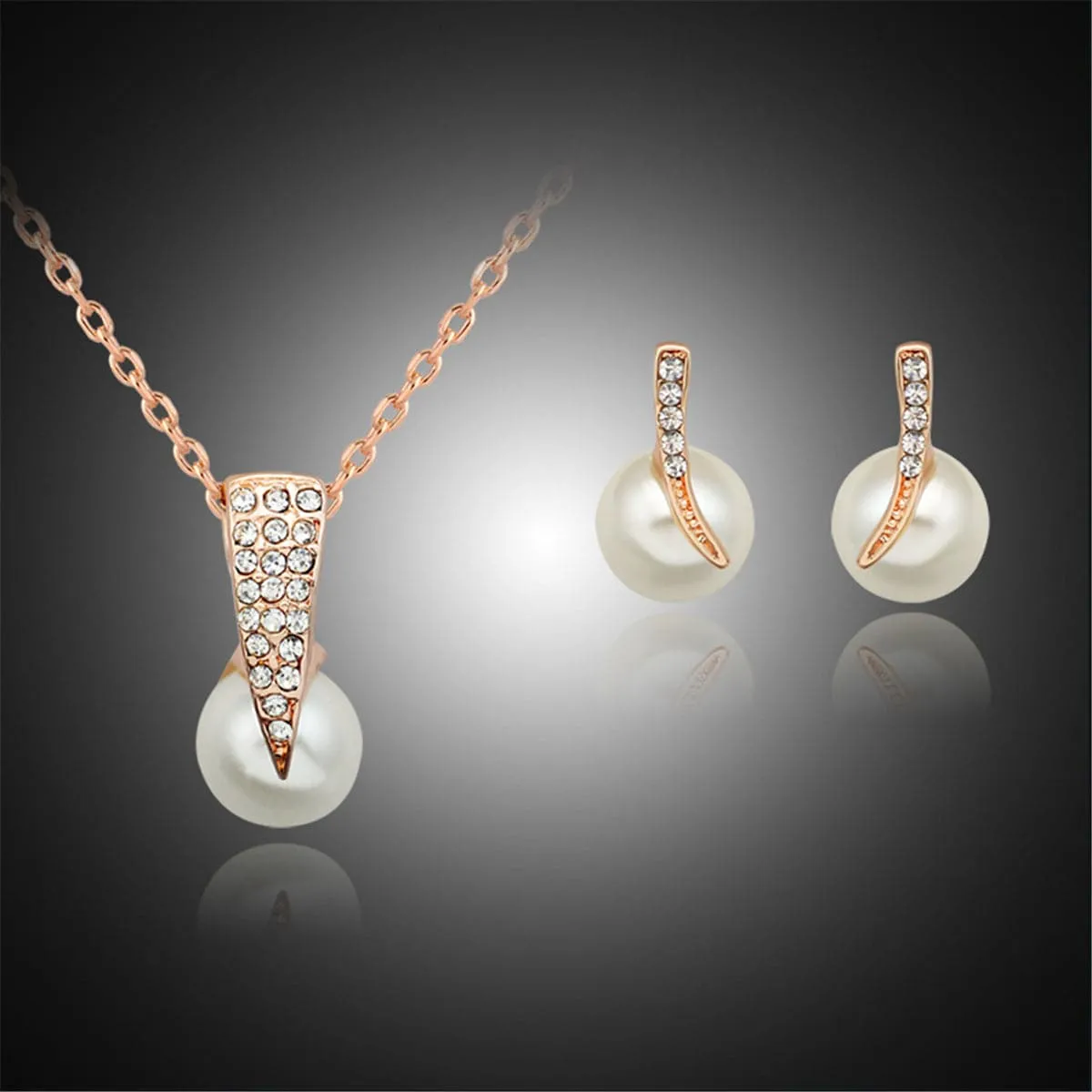 Pearl & Cubic Zirconia 18K Gold-Plated Flush-Set Pendant Necklace Set