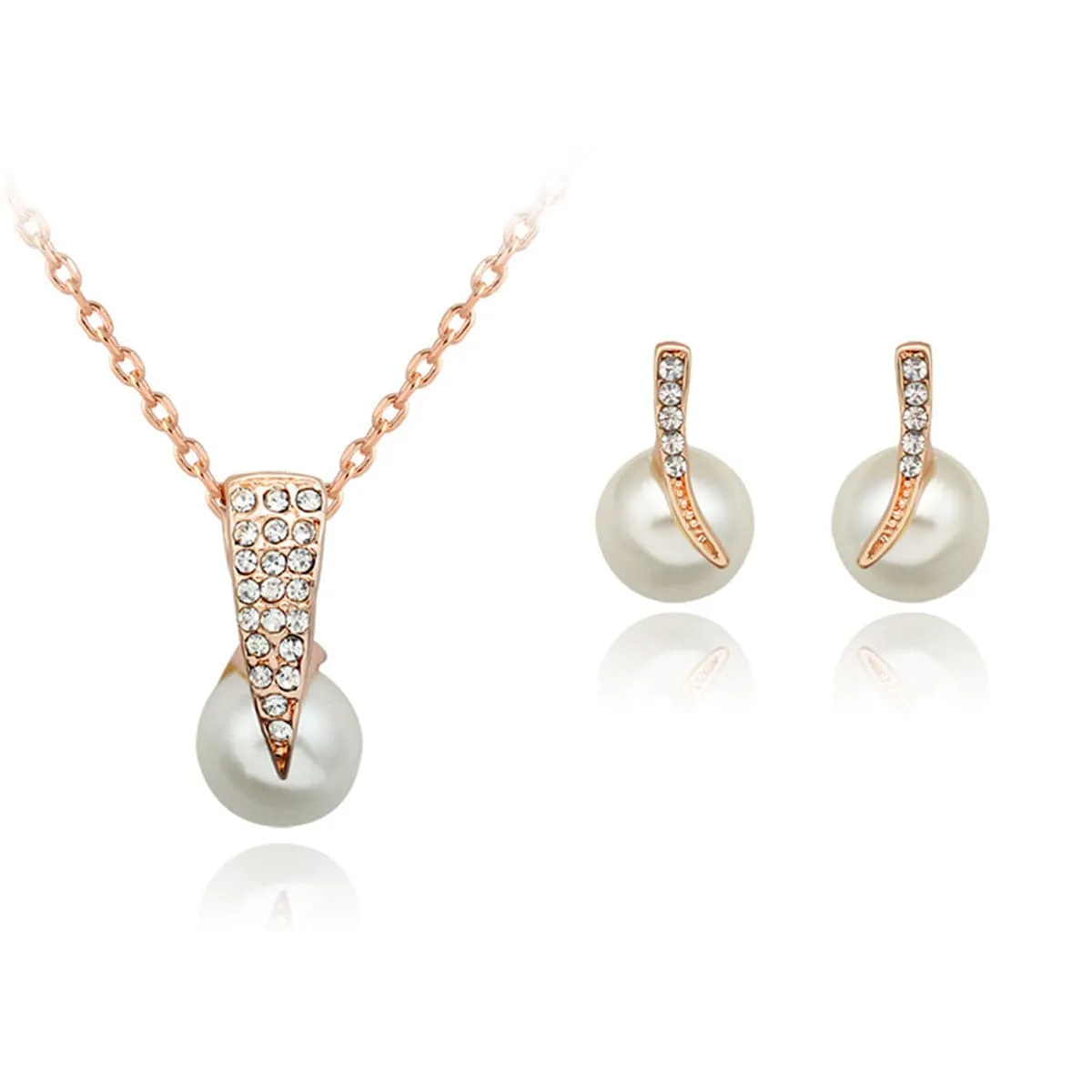 Pearl & Cubic Zirconia 18K Gold-Plated Flush-Set Pendant Necklace Set