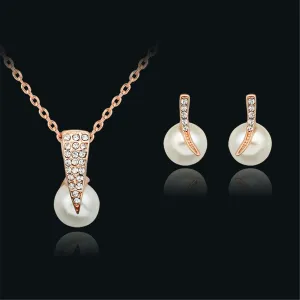 Pearl & Cubic Zirconia 18K Gold-Plated Flush-Set Pendant Necklace Set