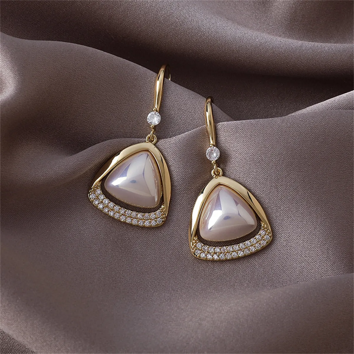 Pearl & Cubic Zirconia 18K Gold-Plated Open-Triangle Drop Earrings