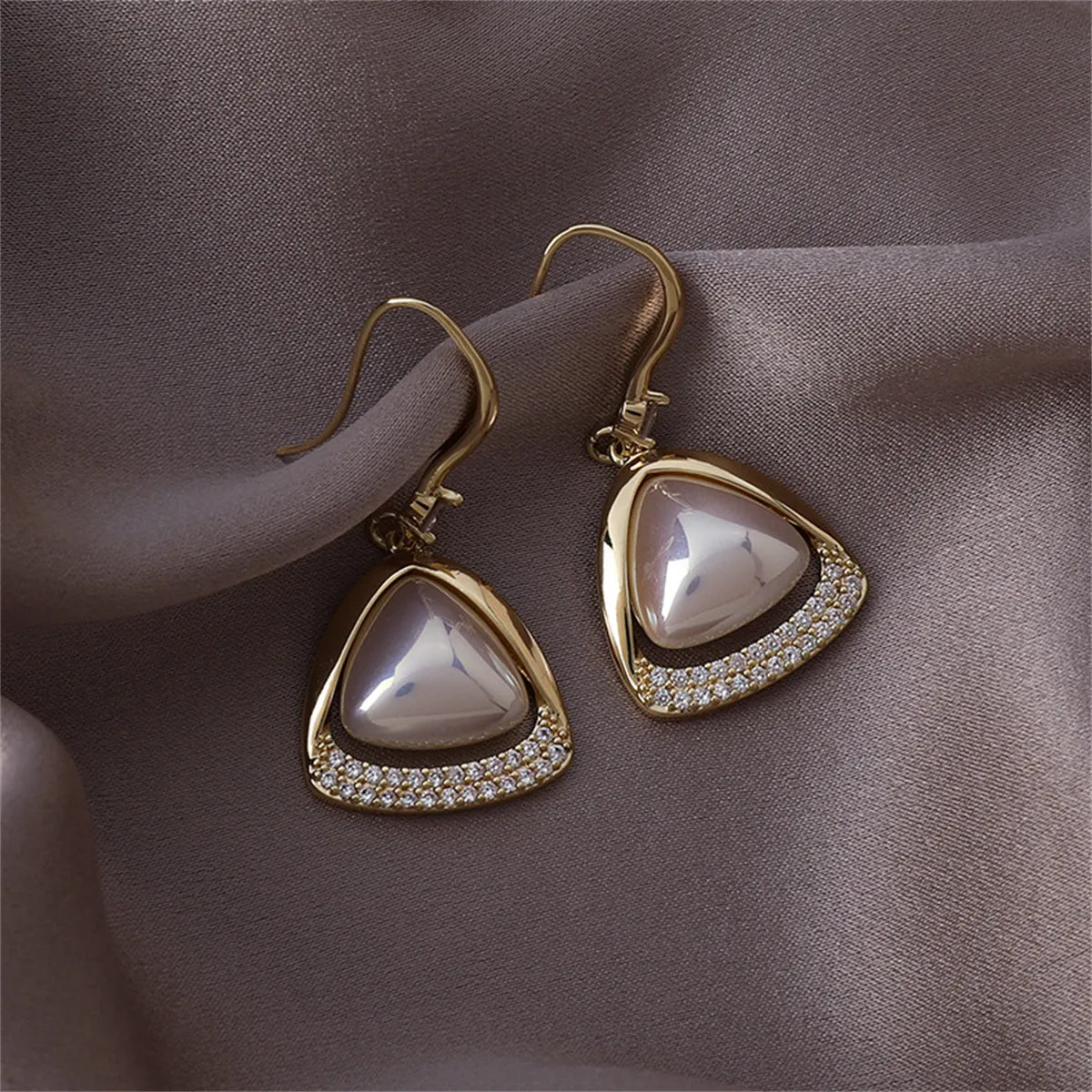 Pearl & Cubic Zirconia 18K Gold-Plated Open-Triangle Drop Earrings