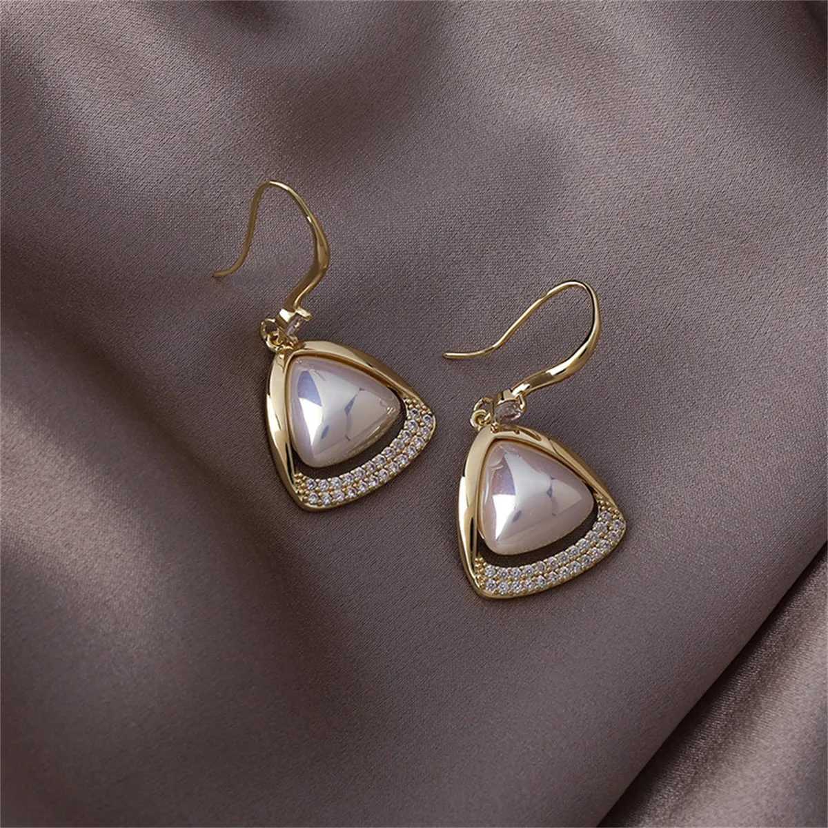 Pearl & Cubic Zirconia 18K Gold-Plated Open-Triangle Drop Earrings