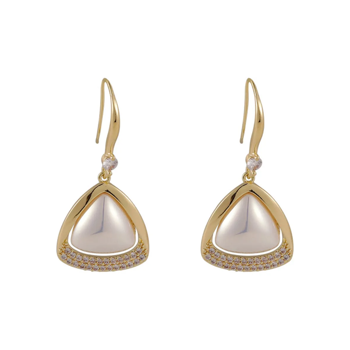 Pearl & Cubic Zirconia 18K Gold-Plated Open-Triangle Drop Earrings