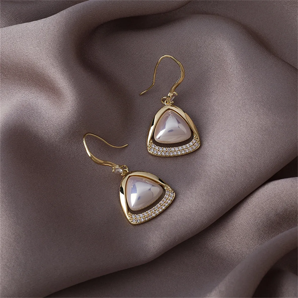 Pearl & Cubic Zirconia 18K Gold-Plated Open-Triangle Drop Earrings