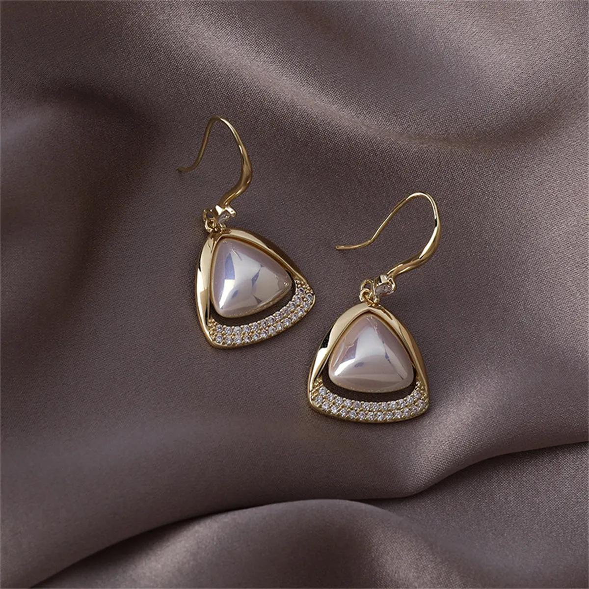 Pearl & Cubic Zirconia 18K Gold-Plated Open-Triangle Drop Earrings