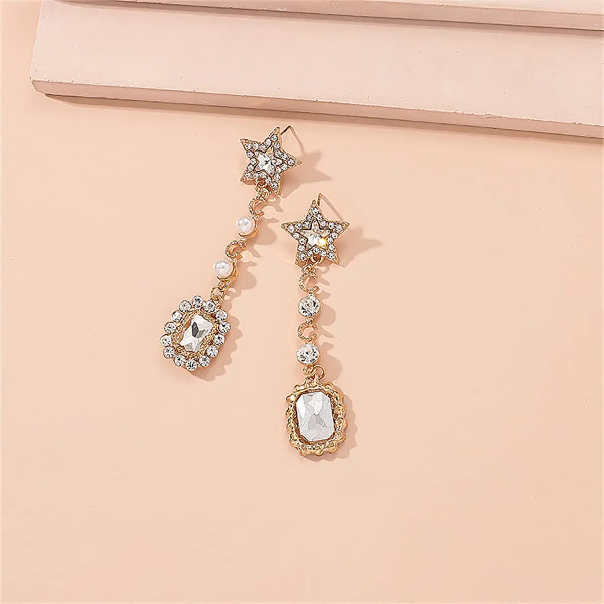 Pearl & Cubic Zirconia 18K Gold-Plated Star Drop Earrings