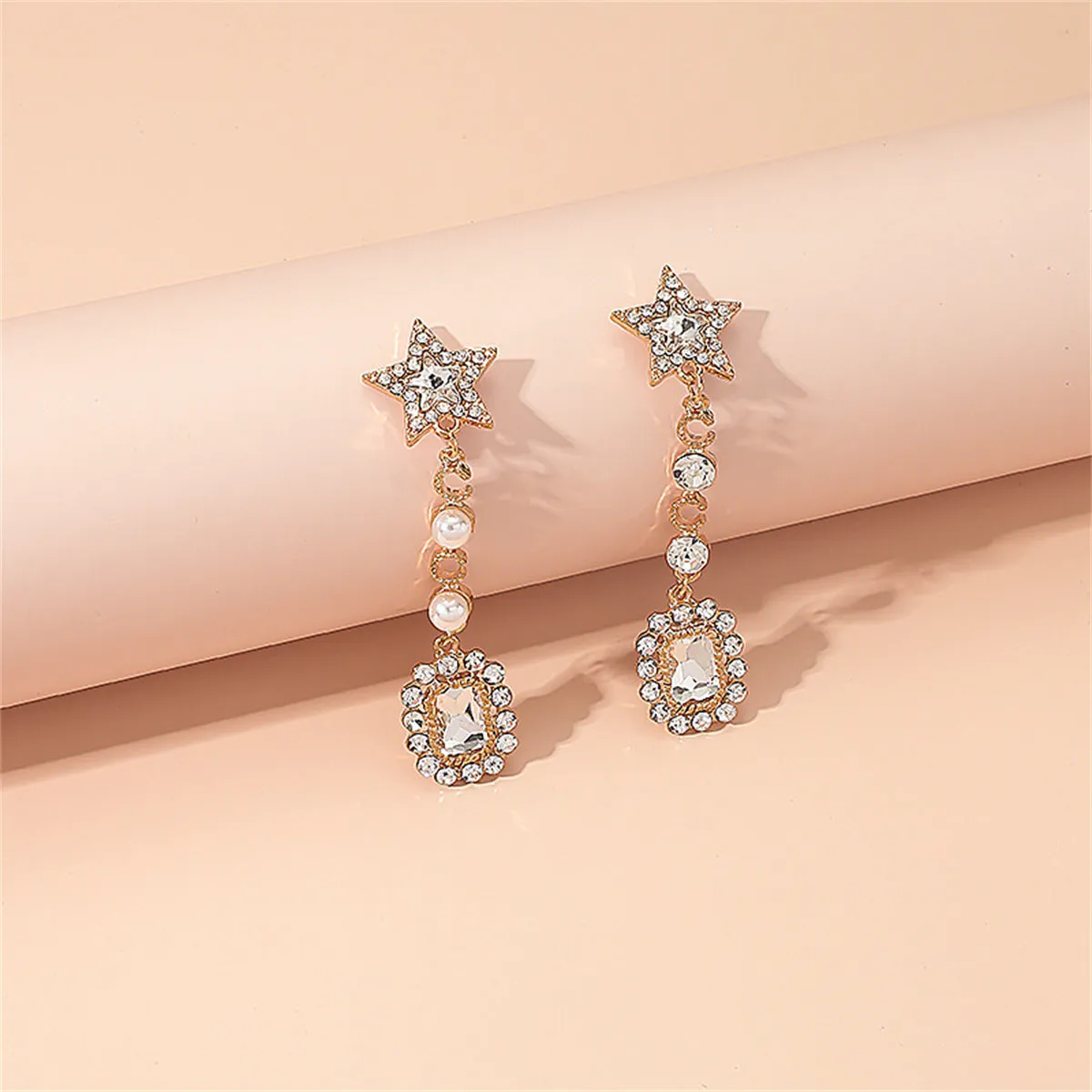 Pearl & Cubic Zirconia 18K Gold-Plated Star Drop Earrings