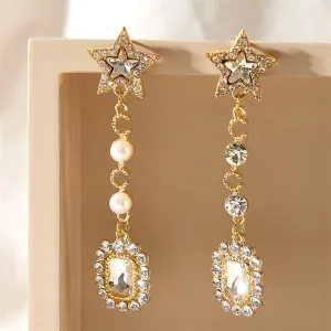 Pearl & Cubic Zirconia 18K Gold-Plated Star Drop Earrings