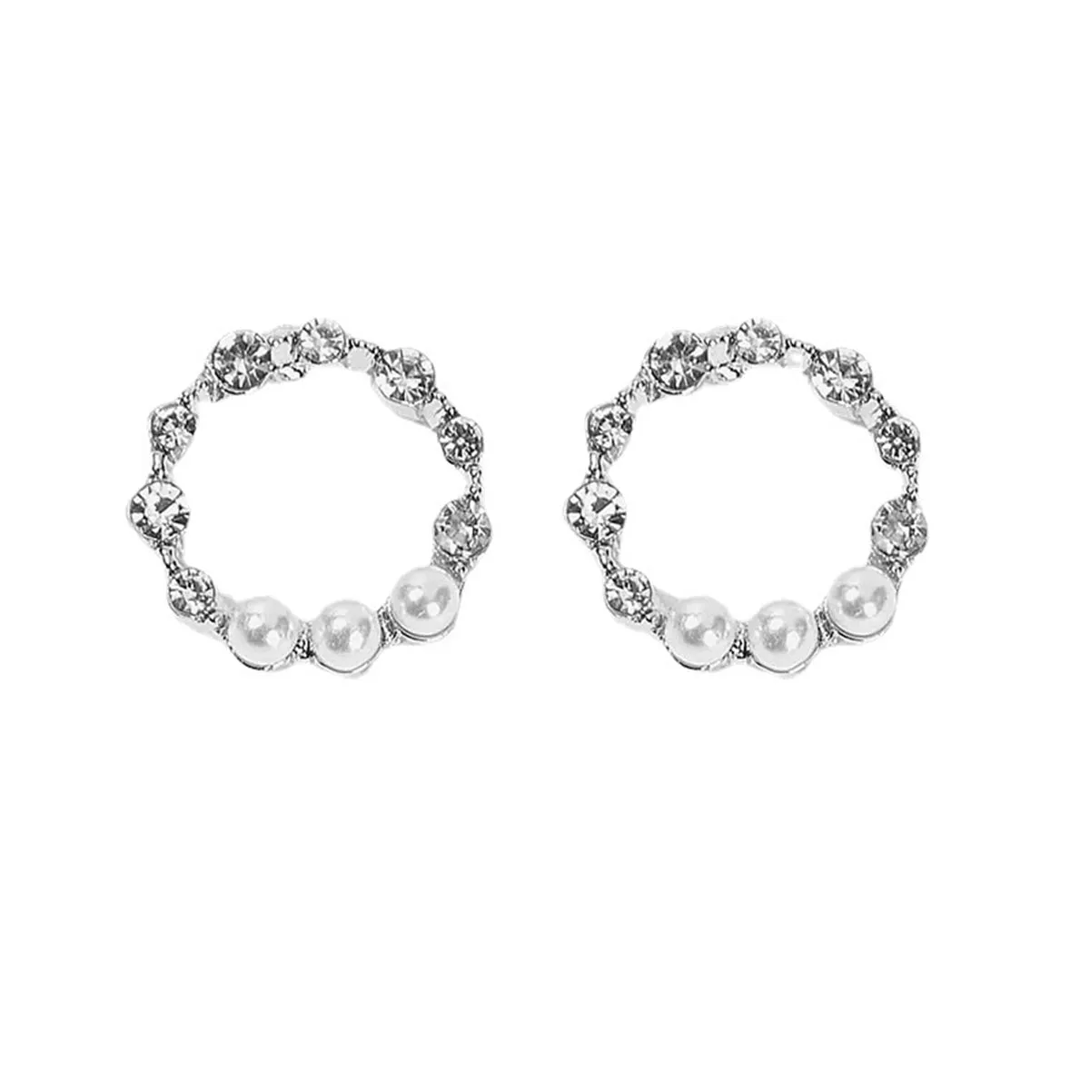 Pearl & Cubic Zirconia Hoop Stud Earrings