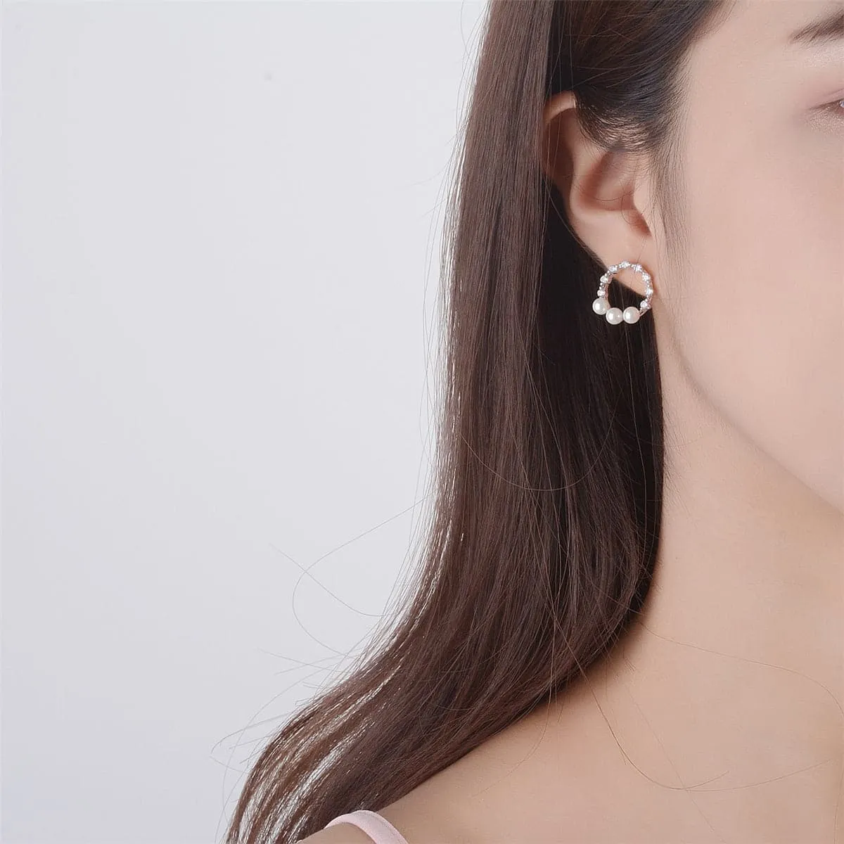 Pearl & Cubic Zirconia Hoop Stud Earrings