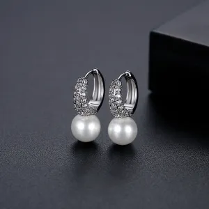 Pearl & Cubic Zirconia Huggie Earrings