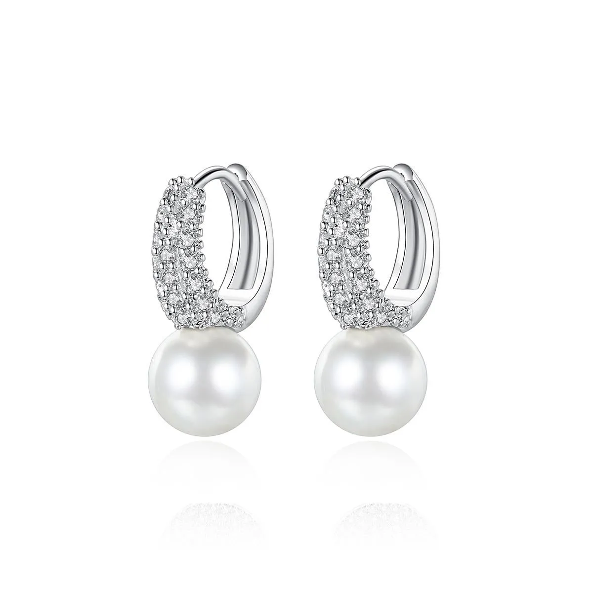 Pearl & Cubic Zirconia Huggie Earrings