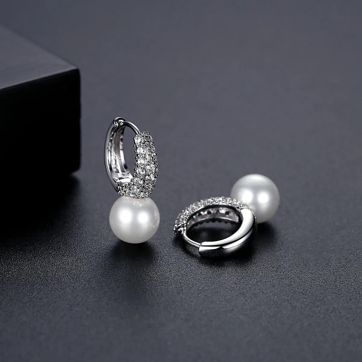 Pearl & Cubic Zirconia Huggie Earrings