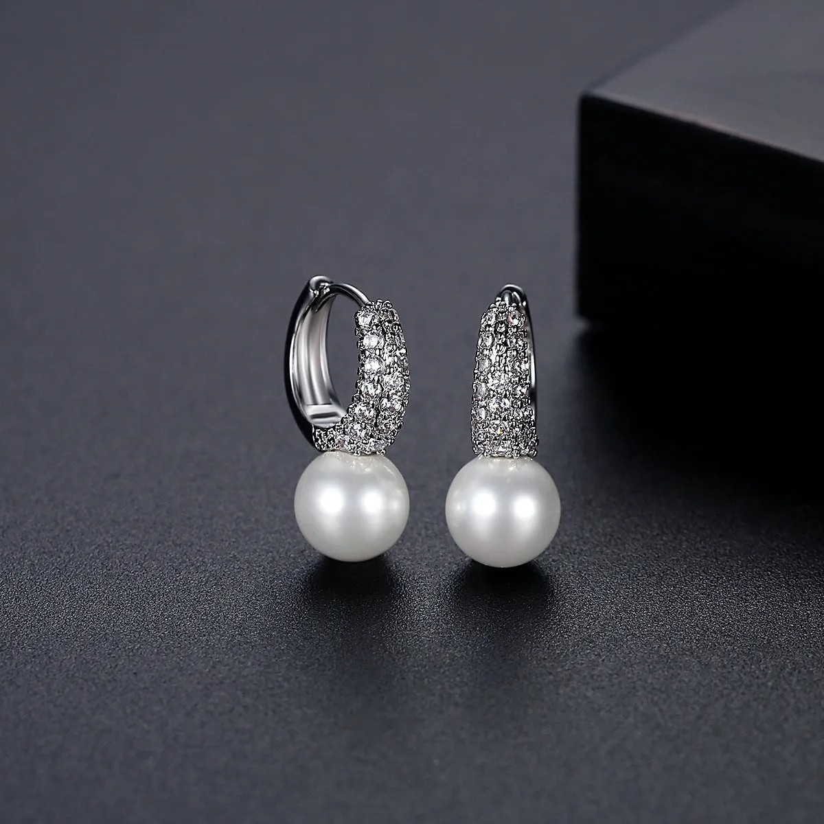 Pearl & Cubic Zirconia Huggie Earrings