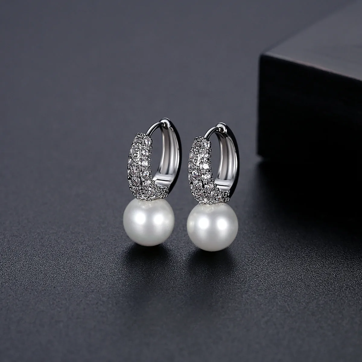 Pearl & Cubic Zirconia Huggie Earrings