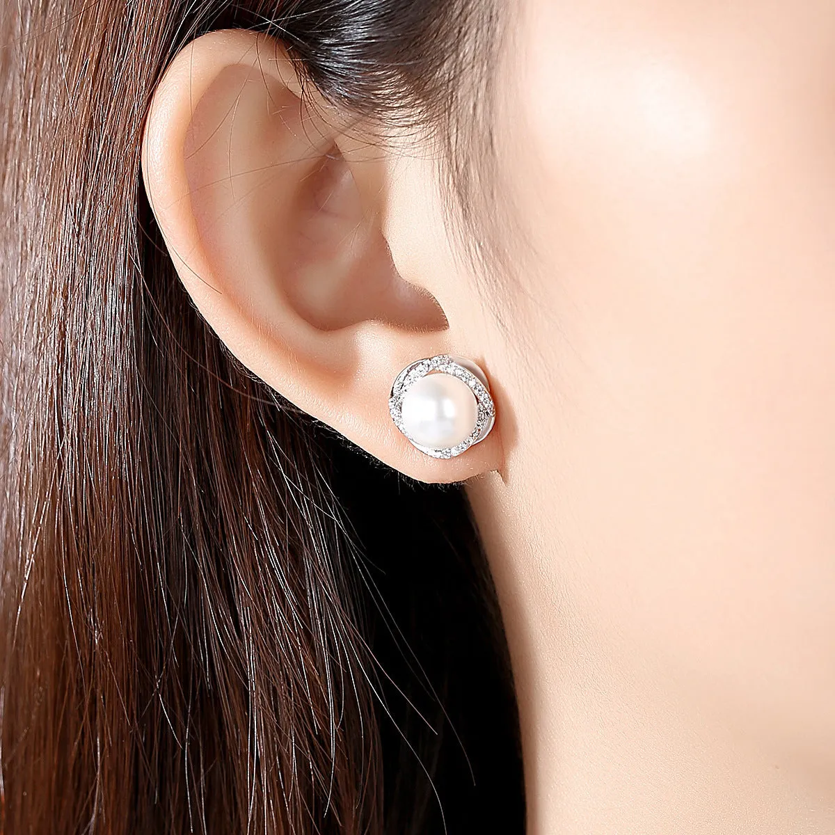 Pearl & Cubic Zirconia Silver-Plated Blossom Stud Earrings
