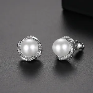 Pearl & Cubic Zirconia Silver-Plated Blossom Stud Earrings