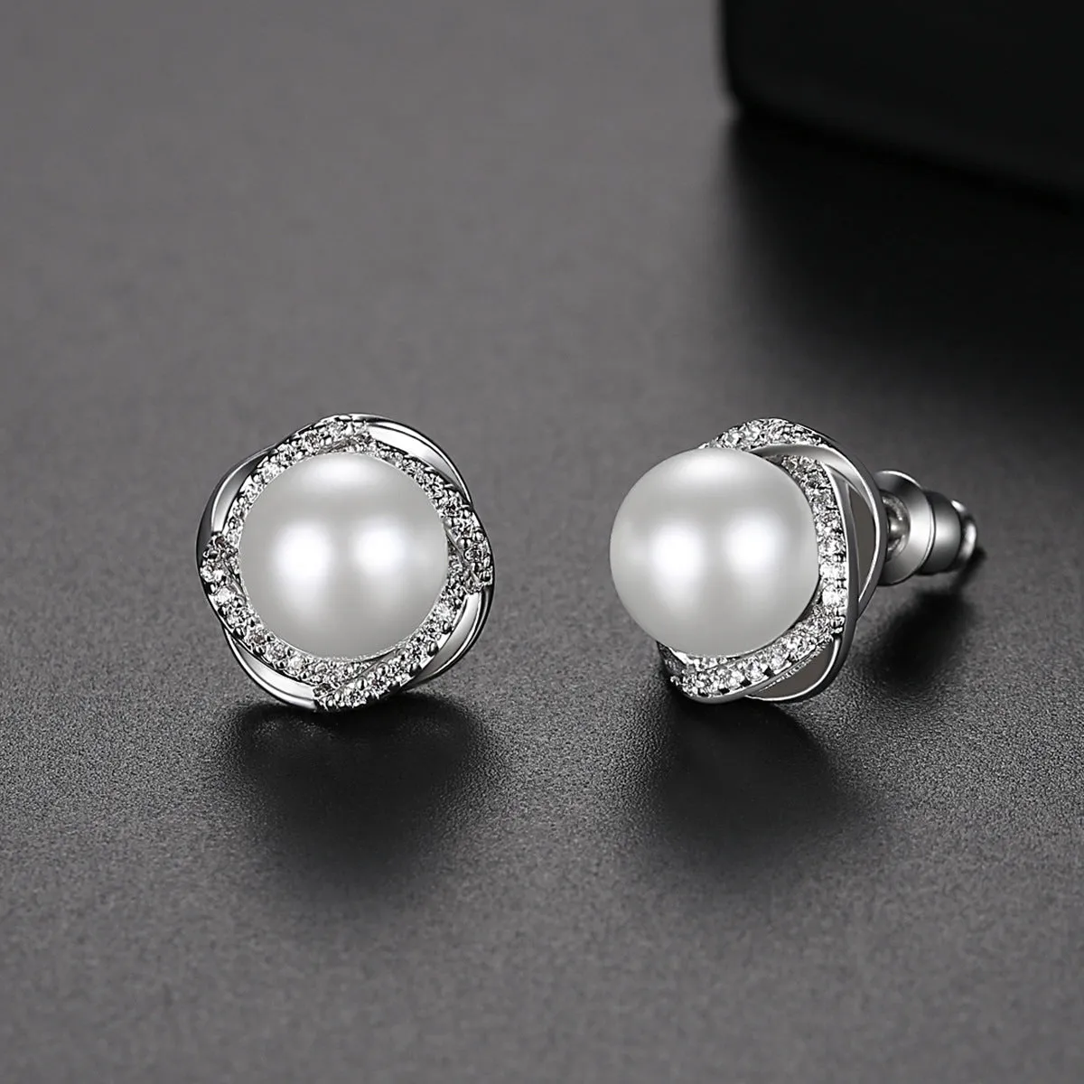 Pearl & Cubic Zirconia Silver-Plated Blossom Stud Earrings