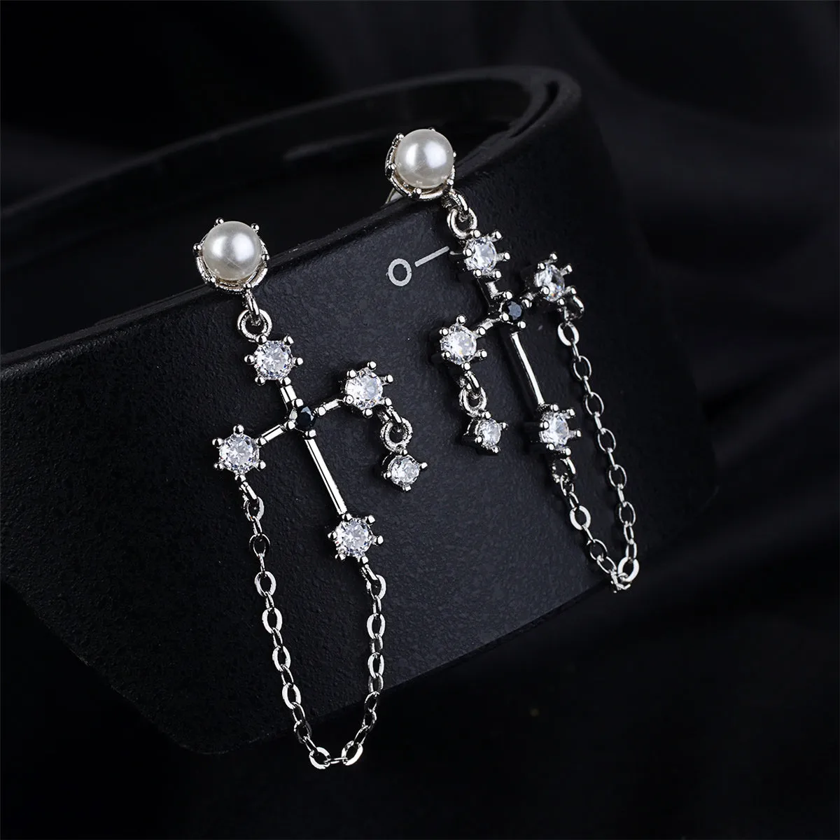 Pearl & Cubic Zirconia Silver-Plated Cross Chain Drop Earrings