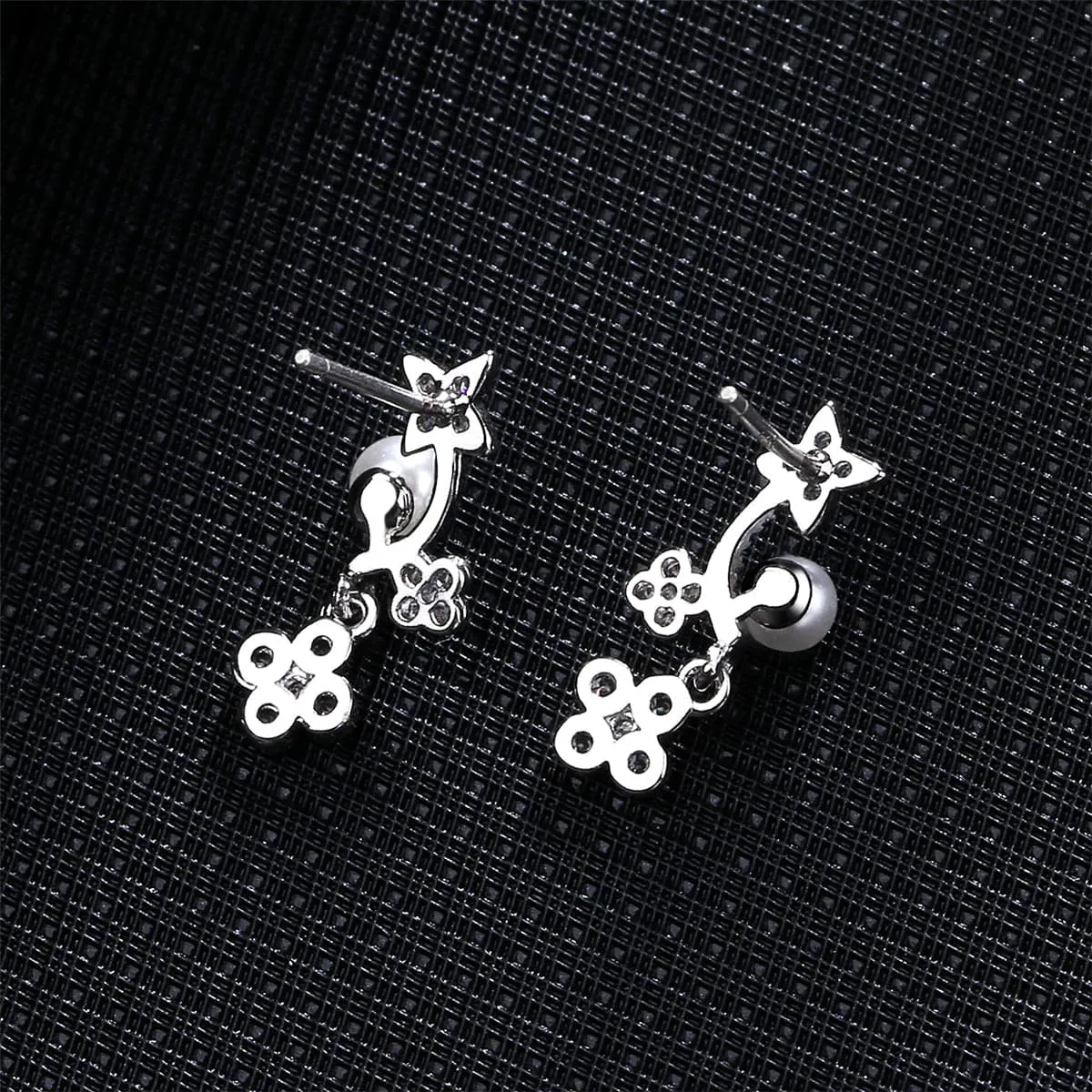 Pearl & Cubic Zirconia Silver-Plated Floral Bezel-Set Drop Earrings