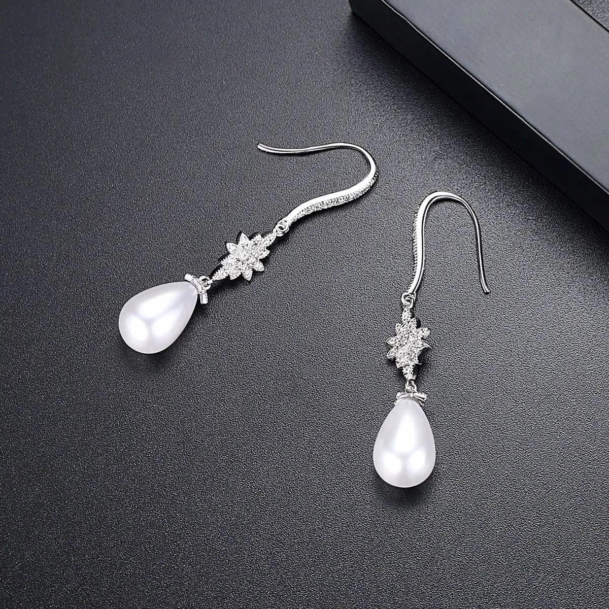 Pearl & Cubic Zirconia Silver-Plated Flower Drop Earrings