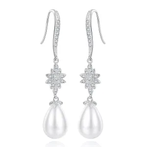 Pearl & Cubic Zirconia Silver-Plated Flower Drop Earrings