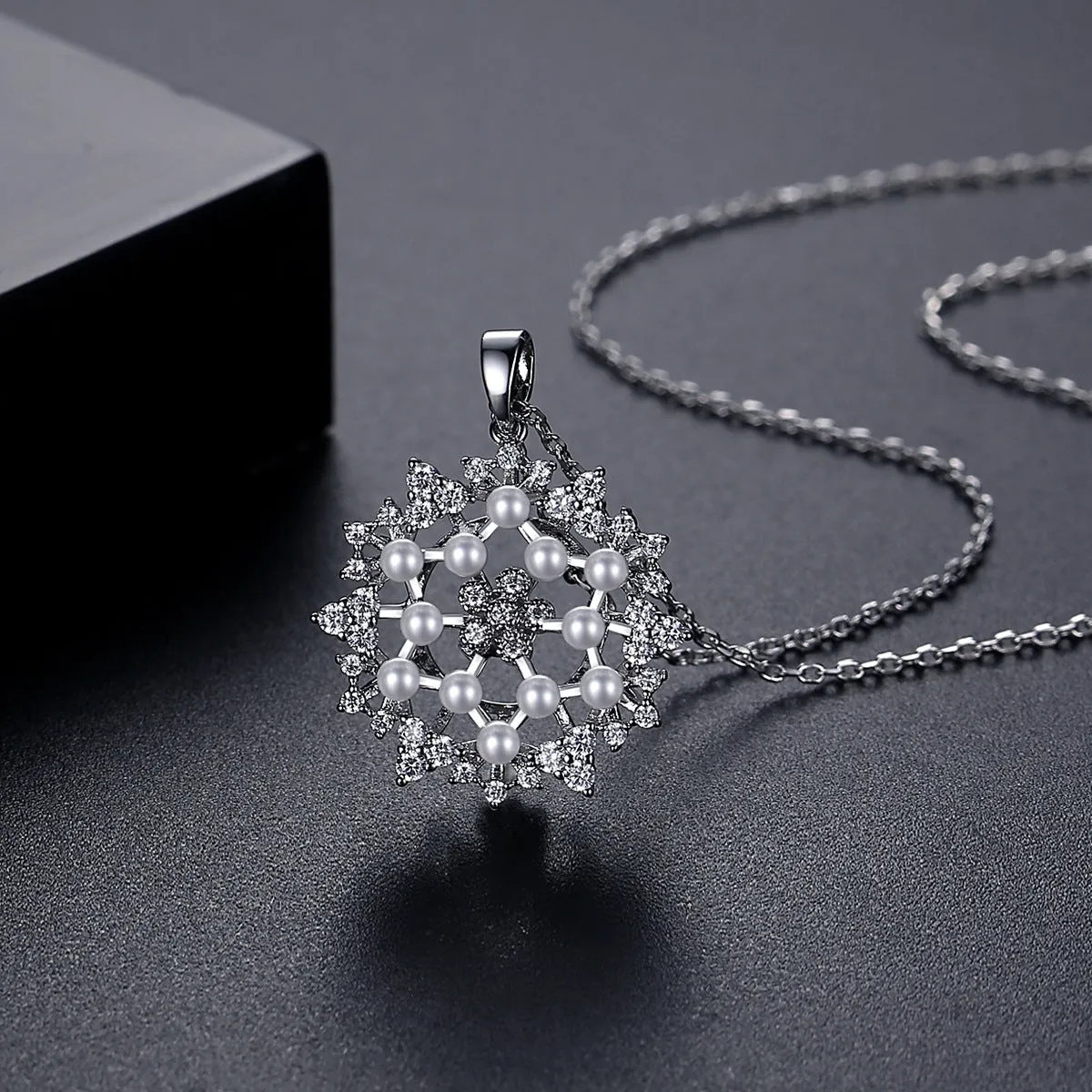 Pearl & Cubic Zirconia Silver-Plated Flower Pendant Necklace