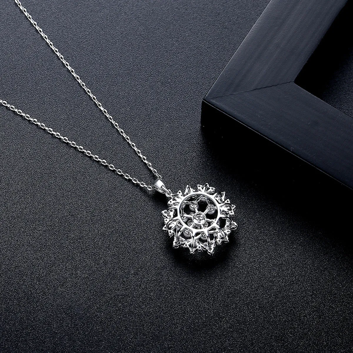 Pearl & Cubic Zirconia Silver-Plated Flower Pendant Necklace