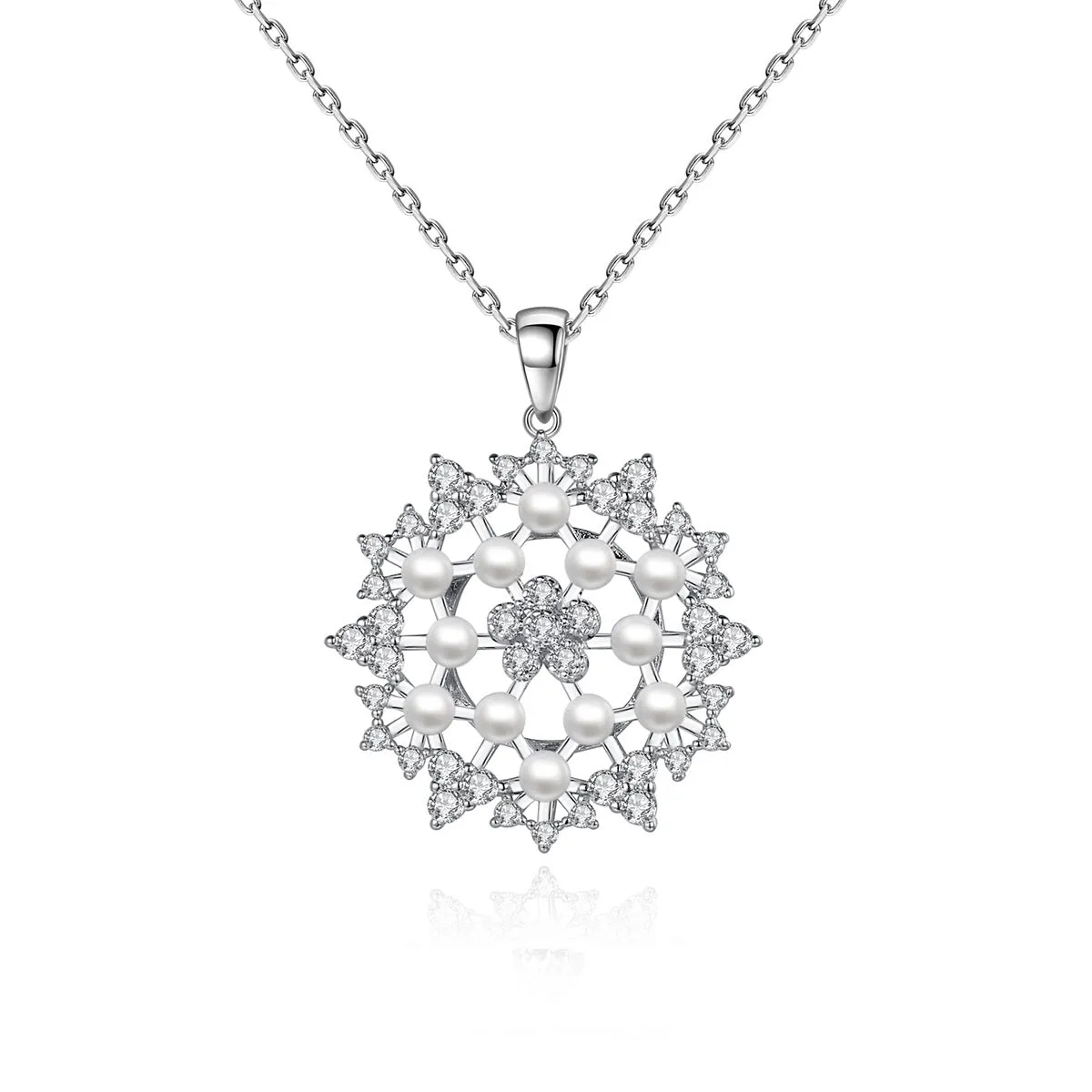 Pearl & Cubic Zirconia Silver-Plated Flower Pendant Necklace