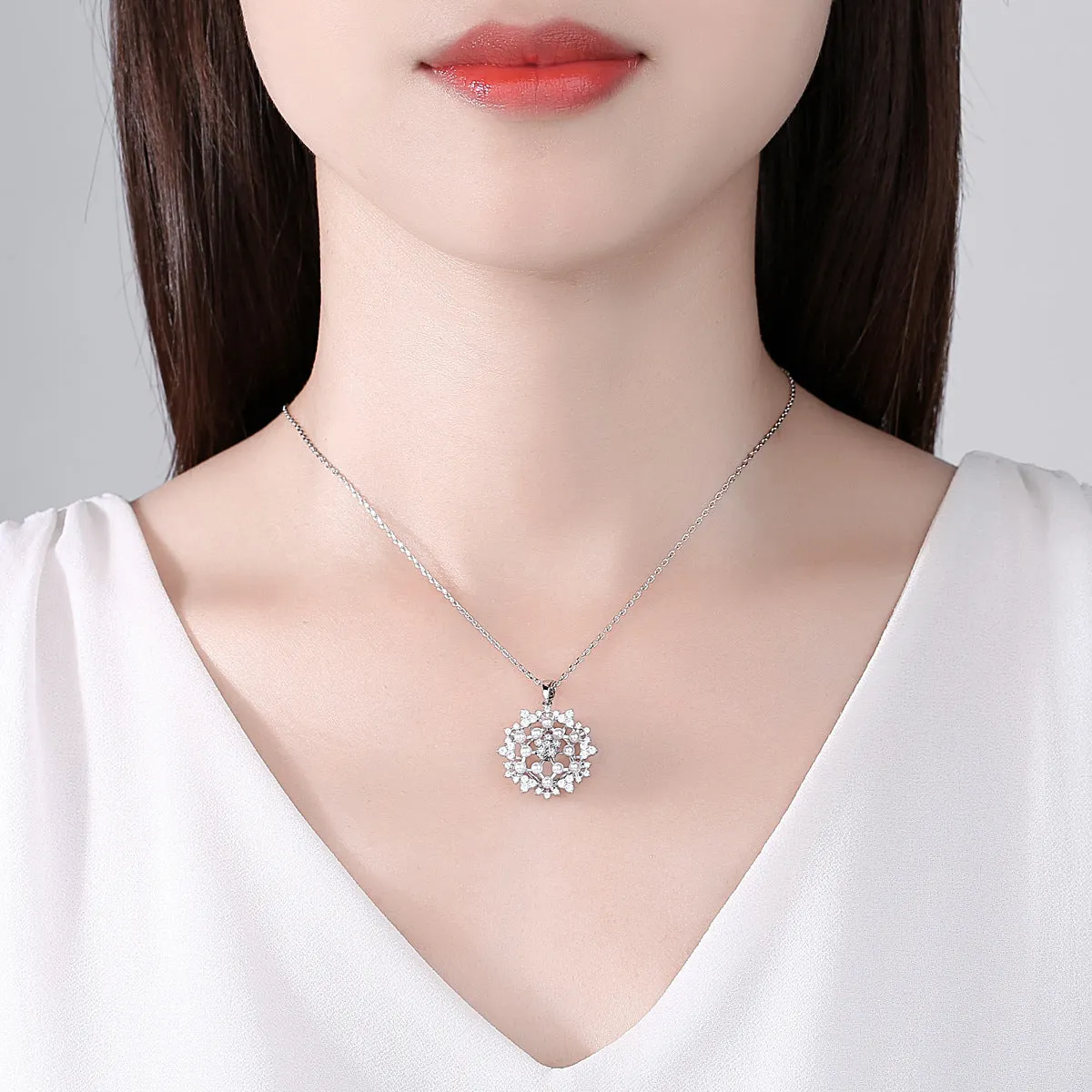 Pearl & Cubic Zirconia Silver-Plated Flower Pendant Necklace