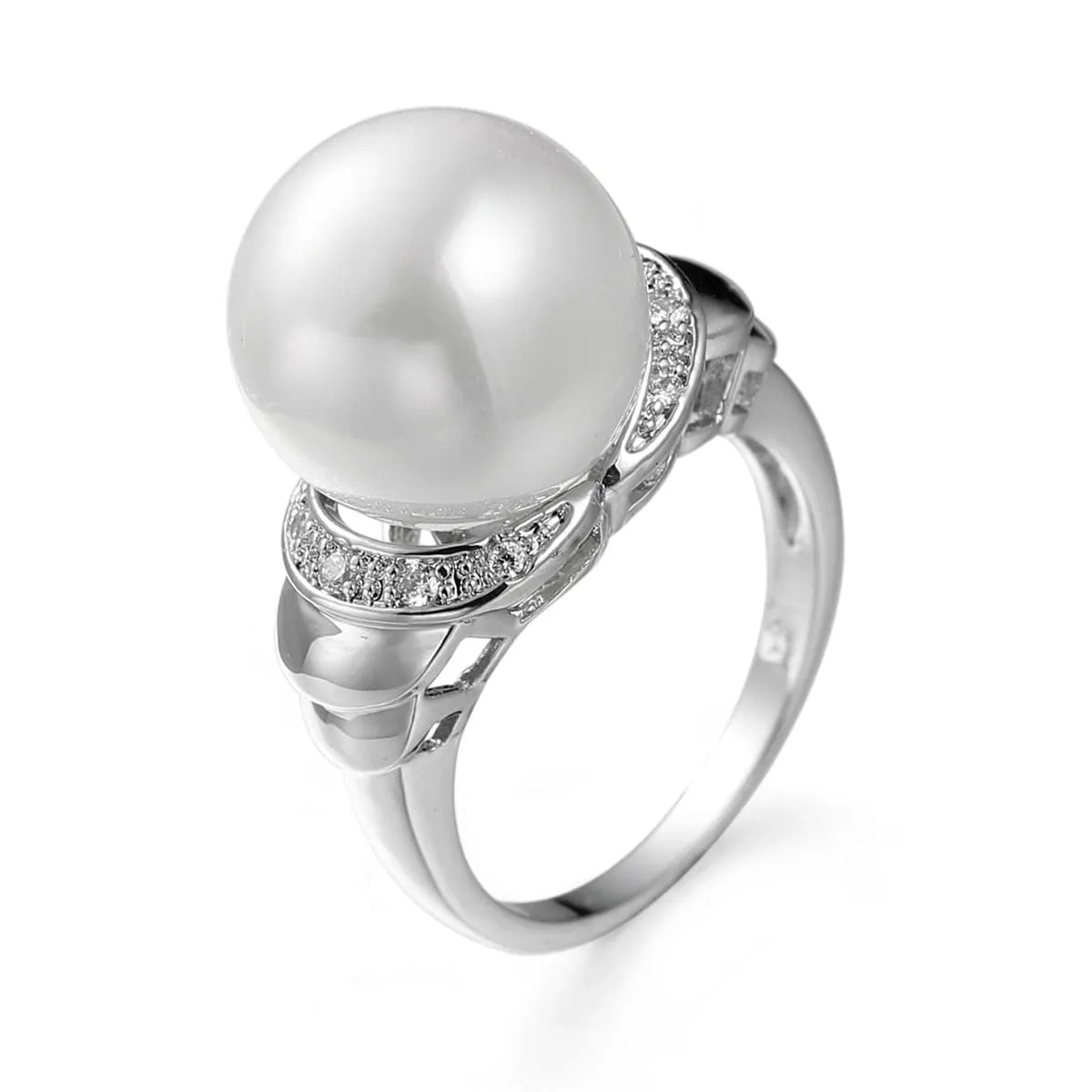 Pearl & Cubic Zirconia Silver-Plated Statement Ring