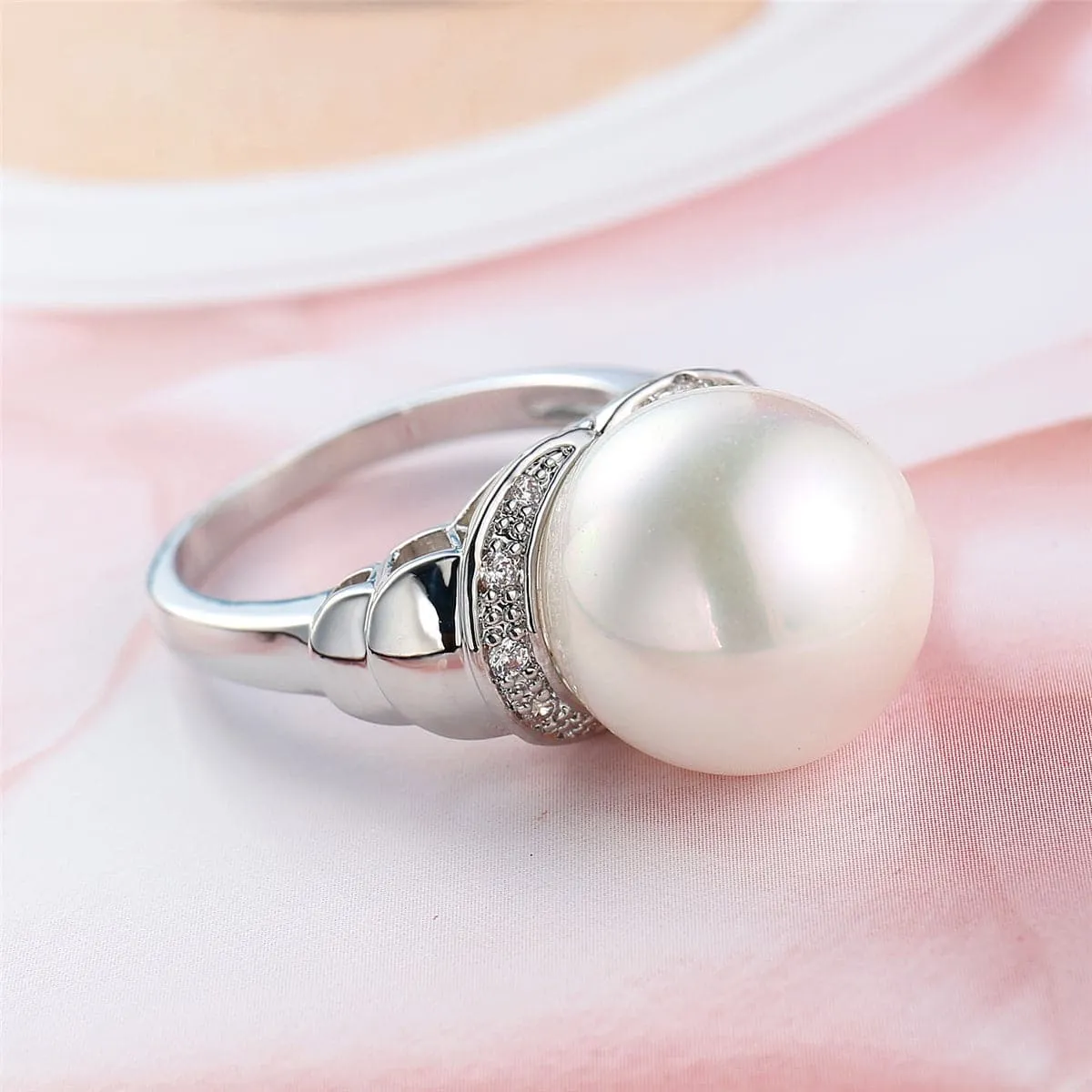 Pearl & Cubic Zirconia Silver-Plated Statement Ring