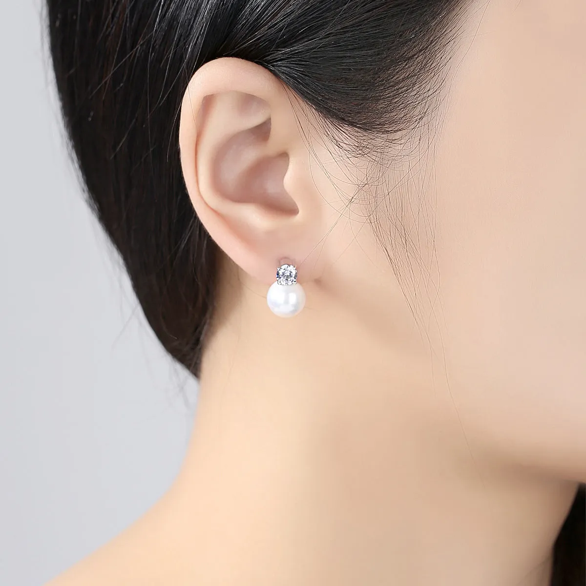 Pearl & Cubic Zirconia Silver-Plated Stud Earrings