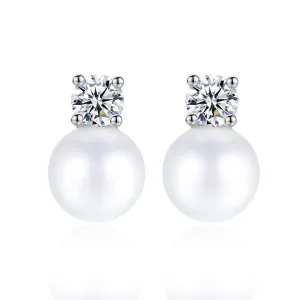 Pearl & Cubic Zirconia Silver-Plated Stud Earrings